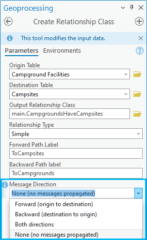 情報伝達方向パラメーターは、関連オブジェクトの間でメッセージがどのように送られるかを示します。