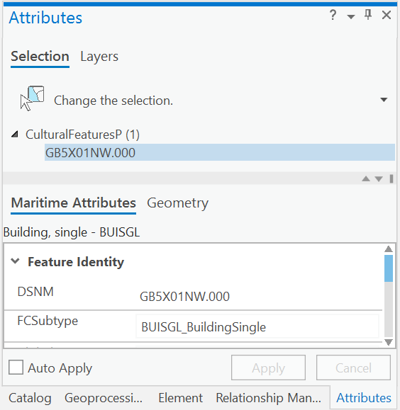 Attributes pane with Maritime Attributes tab visible