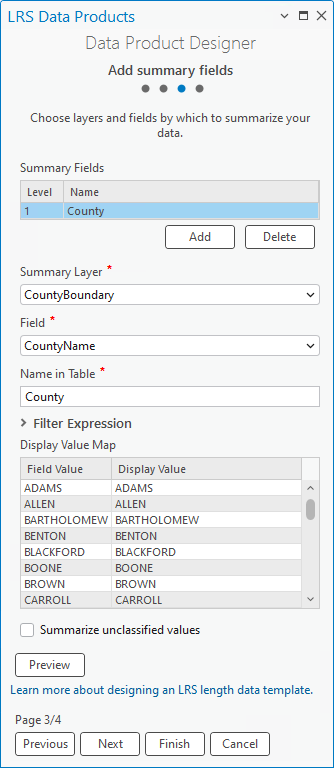 サマリー フィールドの追加ページ