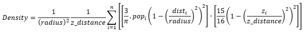 X,Y での標高全体の時空間カーネル密度の式