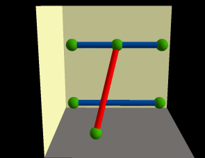 Connected and disconnected lines in three-dimensional space (front view) Connected and disconnected lines in three-dimensional space (front view)