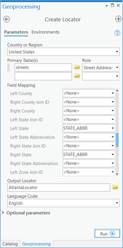 Create Locator tool pane Create Locator tool pane