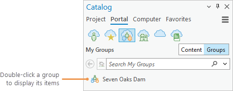 List of groups in MyGroups in the Catalog pane List of groups in MyGroups in the Catalog pane