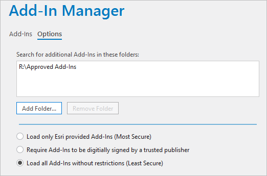 Well-known folder on Options tab of Add-In Manager Well-known folder on Options tab of Add-In Manager