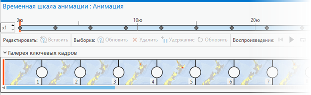 Кадры на панели Временная шкала анимации