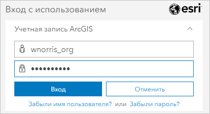 Окно входа в ArcGIS