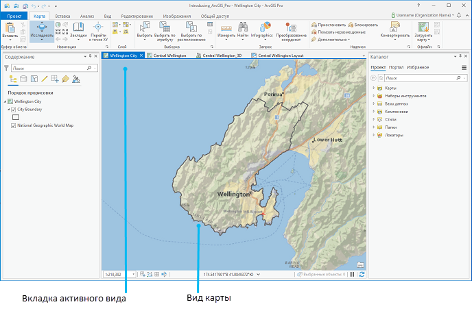 Пользовательский интерфейс ArcGIS Pro