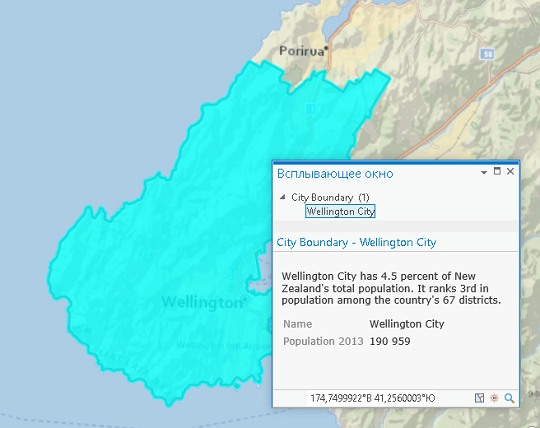 Всплывающее окно с информацией о г. Веллингтон