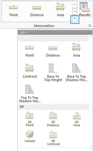 Mensuration tools available from the Mensuration drop-down arrow