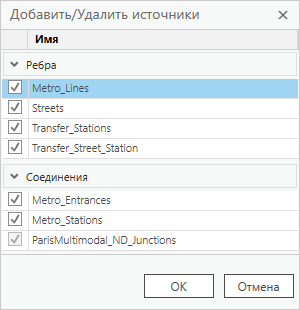 Диалоговое окно Добавить/удалить источники