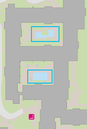 Мертвые зоны, выделенные в открытых областях внутри сооружения