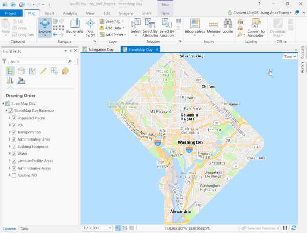 Карта StreetMap Day из пакета мобильной карты для города Вашингтон