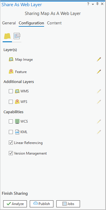 Configuration tab with Linear Referencing and Version Management check boxes checked