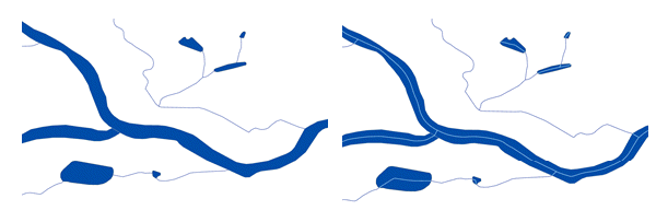 Before and after illustration of the Polygon To Centerline process