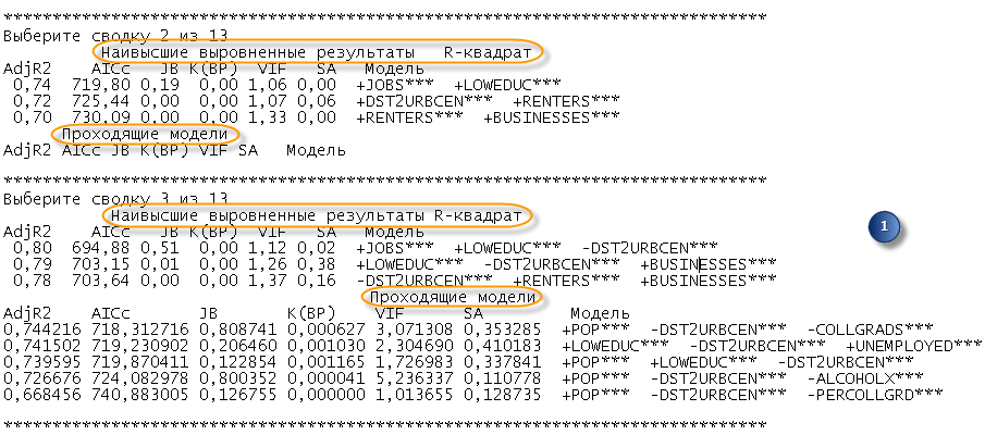 Раздел 1 отчета инструмента Исследовательская регрессия