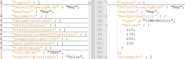 Скриншот результатов до и после вставки фонового цвета в файл JSON.