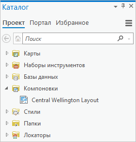 Панель Каталог с развернутым узлом Компоновки