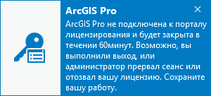 Сообщение о том, что ArcGIS Pro не подключен к порталу лицензирования