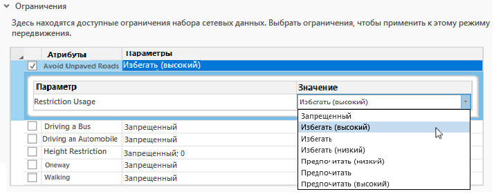 Изменение значения для ограничения Избегать дорог без покрытия с Избегать на Избегать (по высоте)