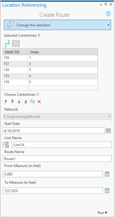 Create Route pane with attributes table