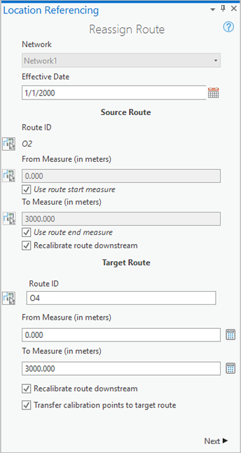 Reassign Route pane with a user-created, single-field Route ID