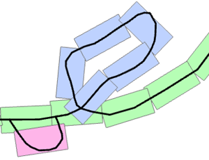 Выходные прямоугольники, сгенерированные вдоль входных линейных объектов.