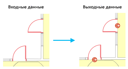 Пример работы инструмента Создать входы в объект для одиночной распашной двери