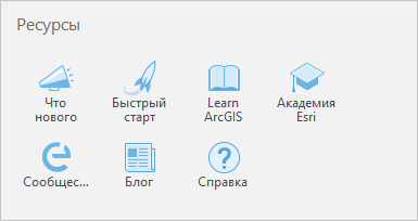 Ресурсы на странице запуска ArcGIS Pro