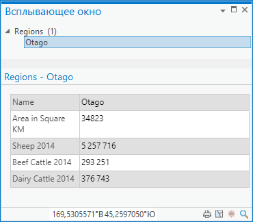 Всплывающее окно для региона Отаго