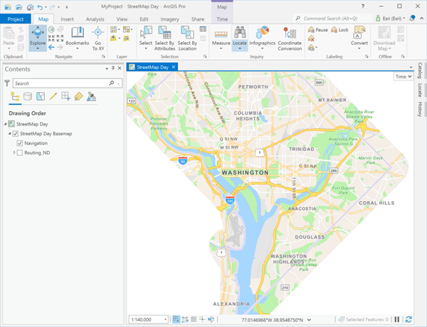 Карта StreetMap Day из пакета мобильных карт Вашингтона, округ Колумбия.