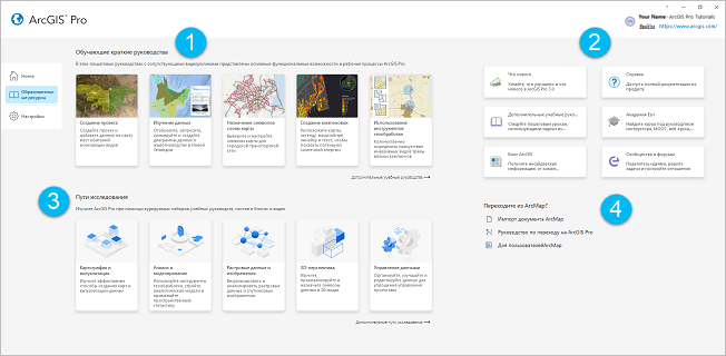 Вкладка Обучение начальной страницы ArcGIS Pro