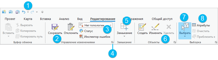 Команды на вкладке Редактирование на ленте