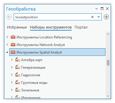 Показать набор инструментов Spatial Analyst.