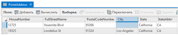 Данные PointAddress без поля ID соединения и отсутствующим значением названия города
