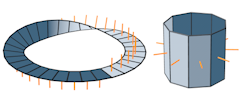 Одностороннее освещение и нормали на ленте Мёбиуса и цилиндре
