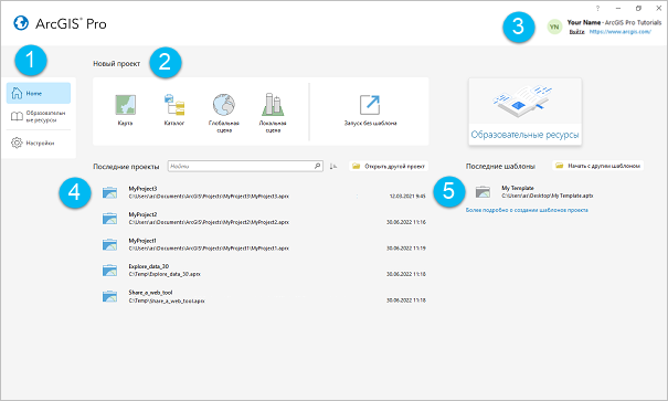 Начальная страница ArcGIS Pro