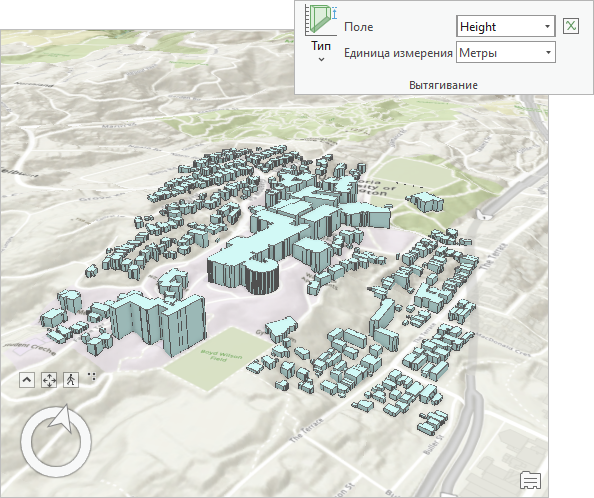 В сцене отображается фактическая высота зданий
