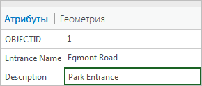 Атрибуты объекта Egmont Road