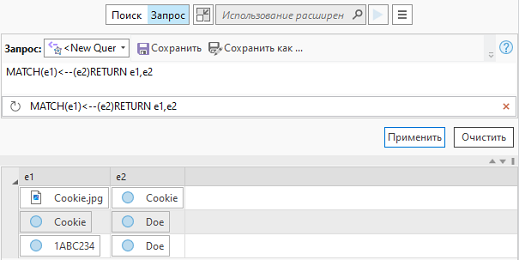 Связанные элементы, возвращаемые запросом, отображаются в списке содержания.