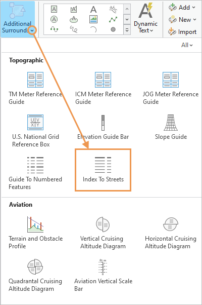 Index To Streets surround element in Additional Surrounds drop-down options