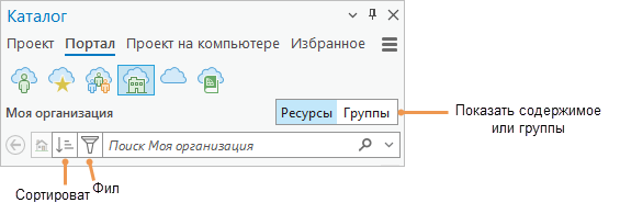 Вкладка Портал на панели Каталог