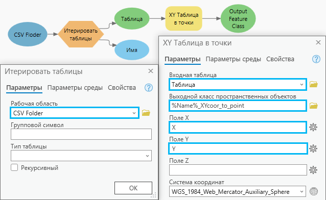 Используйте инструмент Итерировать таблицы