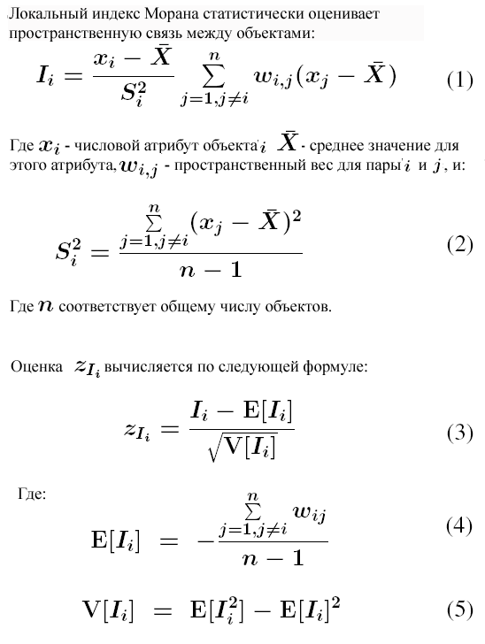 Математические расчеты Локального индекса Морана I