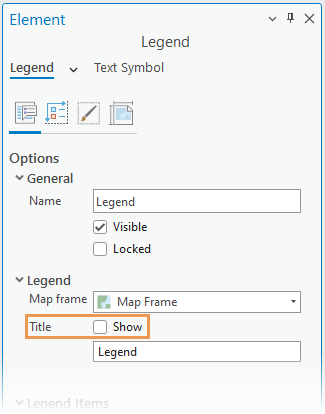 Свойства легенды с выключенной опцией Показать, чтобы скрыть заголовок