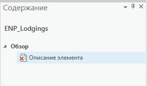 Описание элемента на панели Содержание