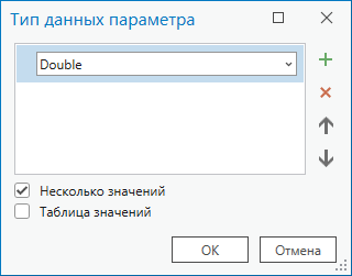 Диалоговое окно Тип данных параметра, где выбран тип Double и отмечена опция Несколько значений.