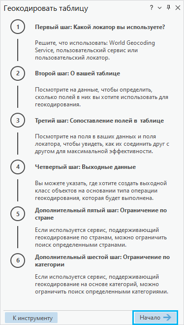 Панель Геокодирование таблицы