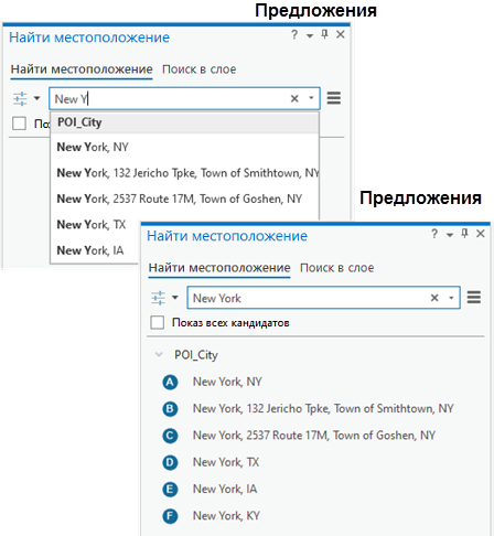 Результаты работы локатора с несколькими ролями City и POI при использовании значений ранга Результаты работы локатора с несколькими ролями City и POI при использовании значений ранга
