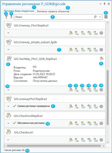Вкладка Элементы реплик базы геоданных Вкладка Элементы реплик базы геоданных