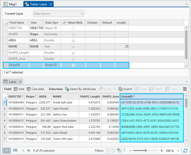 Поле GlobalID в виде Поля и значения поля GlobalID в виде Таблицы Поле GlobalID в виде Поля и значения поля GlobalID в виде Таблицы